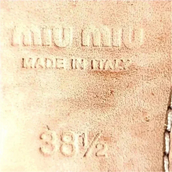 Miu Miu Thong Sandal Brown Women's 8 Leather Embellished Block Heel Italy 38.5 - Picture 8 of 8